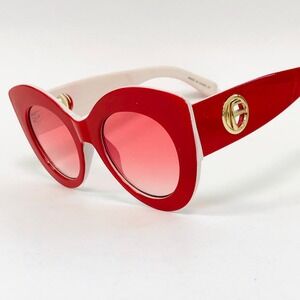Red Cat Eye Sunglasses Gold Accents Fashion Designer Style Women Red Frame Gafas